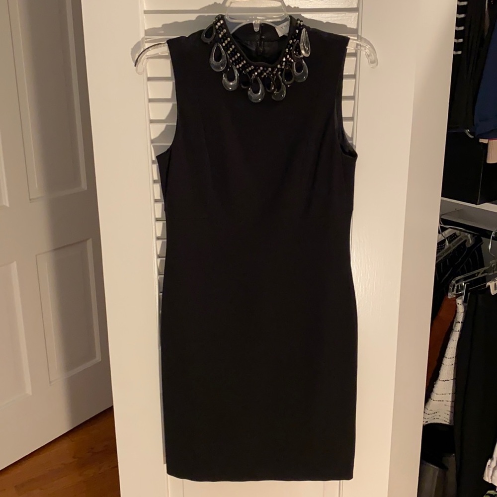 Trina Turk black sheath dress with beaded neck, s